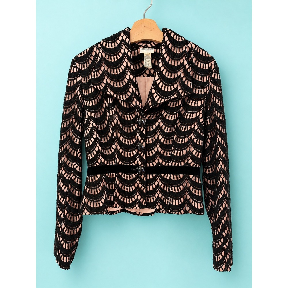 Vintage Tracy Reese Crochet Y2K Lace Jacket Coquette Romantic‎ Black 00s Size 10